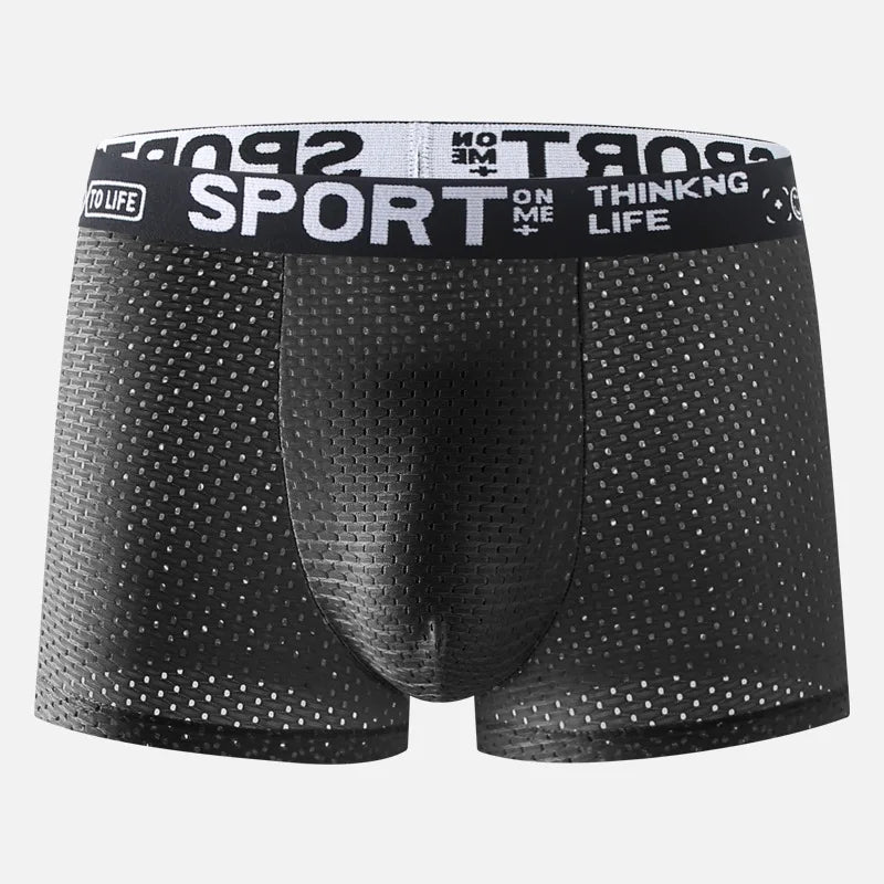 Breathable Mesh Youth Boxer Shorts Letter Print Belt Mens Underwear UltraThin Quick Drying Underpants Seamless Male Boxer Briefs