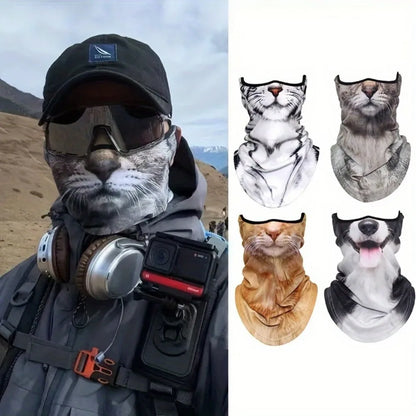 3D Animal Cat Design Summer Full Face Neck Protector Sun Shield Breathable Quick Dry Polyester Helmet Liner for Outdoor Cycling