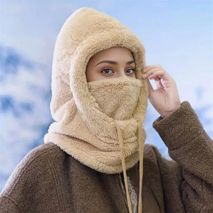 Women 3 in 1 Winter Thickened Beanie Warm Hat Scarf Facewear Set for Outdoor Riding Snowboarding Ski Windproof Cold Proof Caps