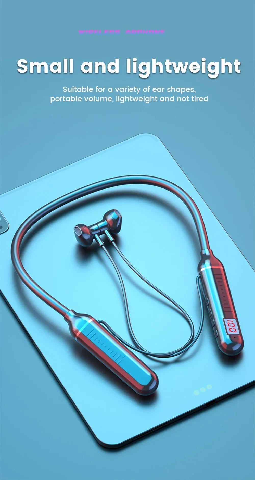 Bluetooth 5.2 Earphones Neckband Headphones TWS Wireless Headsets HiFi Stereo LED Digital Display Dual Mode Waterproof Earbuds