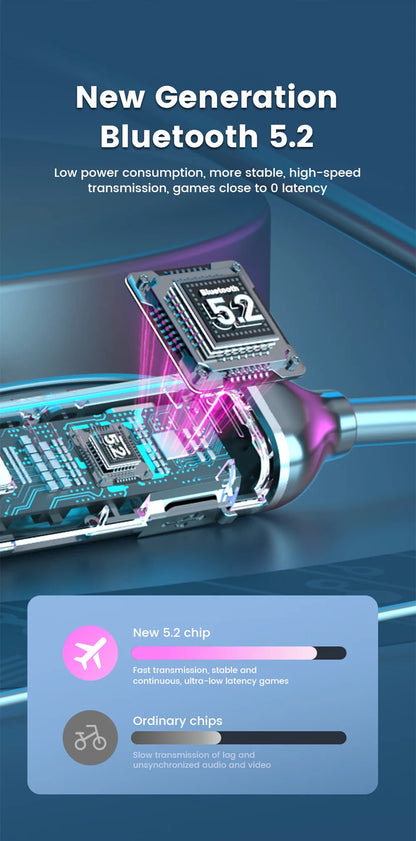 K58 Wireless Earphones Bluetooth 5.3 Neckband Headphones Gaming LED Display HIFI Headset Sports TWS Earbuds With Mic TF Card