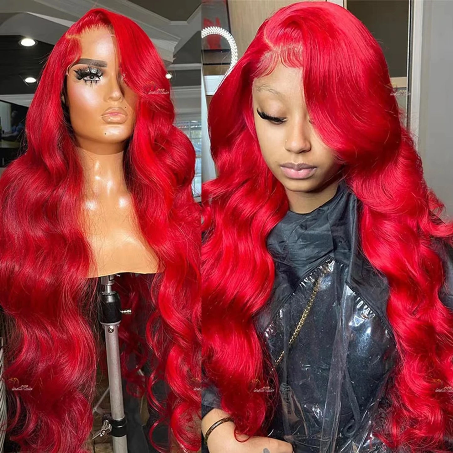 Red Wigs for Women Long Curly Wavy Wig Side Part Heat Resistant for Halloween Costume Cosplay Use HD Lace Front Wigs Human Hair
