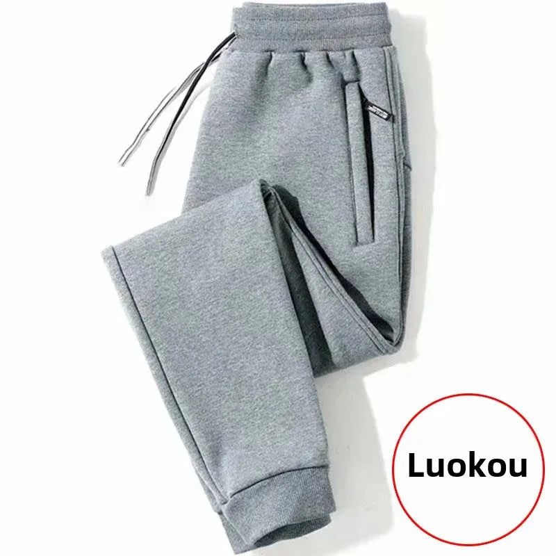 Men's Loose-Fit Fleece-Lined Long Casual Pants Autumn/Winter 2024 Spring/Autumn Korean Style Straight-Leg Pants For Youth