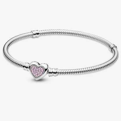 925 Sterling Silver Zircon Sweet Love Heart Bracelet DIY Bead Making Fit Original Pan Bracelets Fine Jewelry Gift