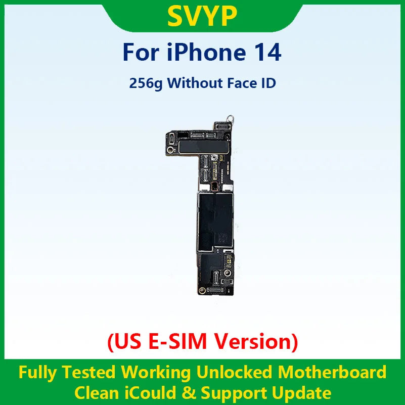 100%Working Fully Tested Mainboard For iPhone 14 Pro Max Unlocked Motherboard With Face ID Cleaned iCloud US E-SIM Version