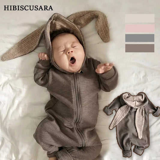 Bunny Baby Romper Long Ears Infant Boy Girl Adorable Animal Rompers Jumpsuit Toddler  Kids Knitted Autumn Rabbit Outift Hooded