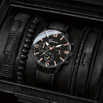 4PCS Fashion Men Watches Casual Male's Quartz Watch Bracelets Set Relogio Masculino Reloj Hombre（Without Box）
