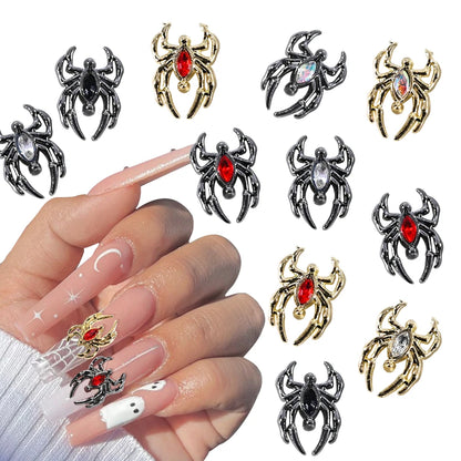 10pcs Halloween Spider Rhinestone 3D Alloy Retro Punk Spider Nail Charms Halloween Nail Art Jewelry Gems for Manicure Decoration