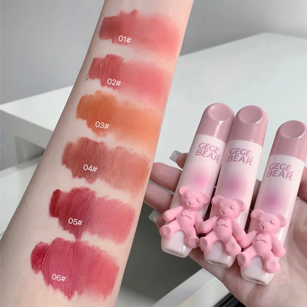 Gegebear Bear Lip Glaze Matte Velvet Lipstick Long-lasting Whitening Lip Cream Lip Mud