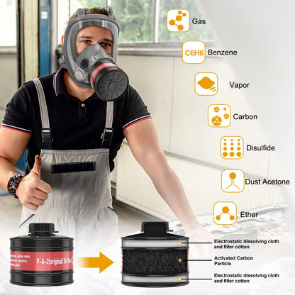 Full Face Gas Masks Survival Chemical Respirator with 40mm Filter, Full Face Respirator Gas Mask with 40mm Activated Carbon Filt
