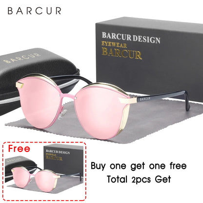 BARCUR Style Polarized Sunglasses For Women Catmore Round Sun Glass Ladies Woman Eyewear Accessory UVAB Protection