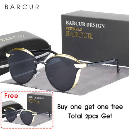 BARCUR Style Polarized Sunglasses For Women Catmore Round Sun Glass Ladies Woman Eyewear Accessory UVAB Protection