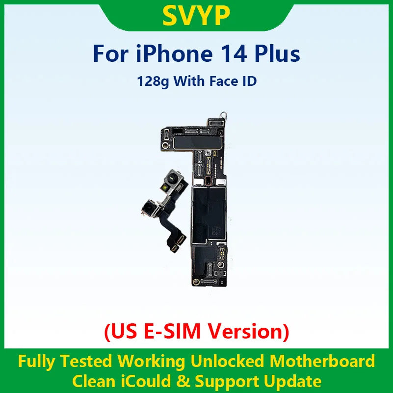 100%Working Fully Tested Mainboard For iPhone 14 Pro Max Unlocked Motherboard With Face ID Cleaned iCloud US E-SIM Version