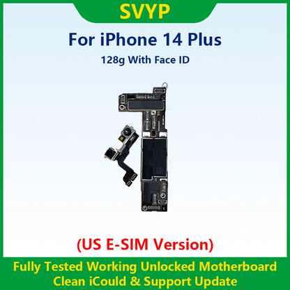 100%Working Fully Tested Mainboard For iPhone 14 Pro Max Unlocked Motherboard With Face ID Cleaned iCloud US E-SIM Version