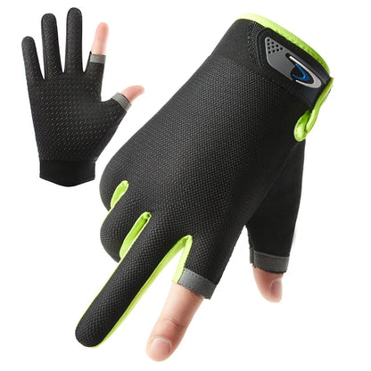 Summer Men Fishing Gloves Women Two Finger Cut Male Touchscreen Angling Anti-Slip Sun-Proof Breathable Cycling Fitness Gloves