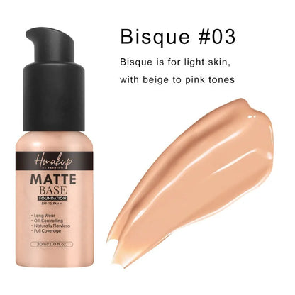 30ml 6 Colors Matte Liquid Foundation Oil Control Waterproof Lasting Full Coverage Facial Natural Concealer Base Makeup Cosmetic