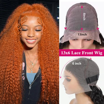 13x6 Water Wave Orange Ginger Lace Front Wig Human Hair 30 38 Inch 13x4 Deep Wave Lace Front Wigs Orange Curly Human Hair Wig