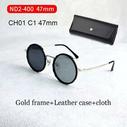 ND2-400 9 Level Adjustable Dimming Polarized Fishing Round Men Sunglasses Vintage Punk Driving Sunglasses Gift Hard Case
