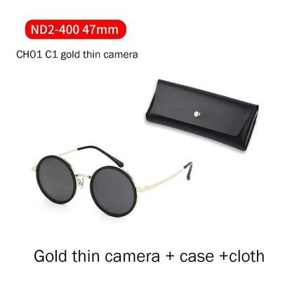 ND2-400 9 Level Adjustable Dimming Polarized Fishing Round Men Sunglasses Vintage Punk Driving Sunglasses Gift Hard Case