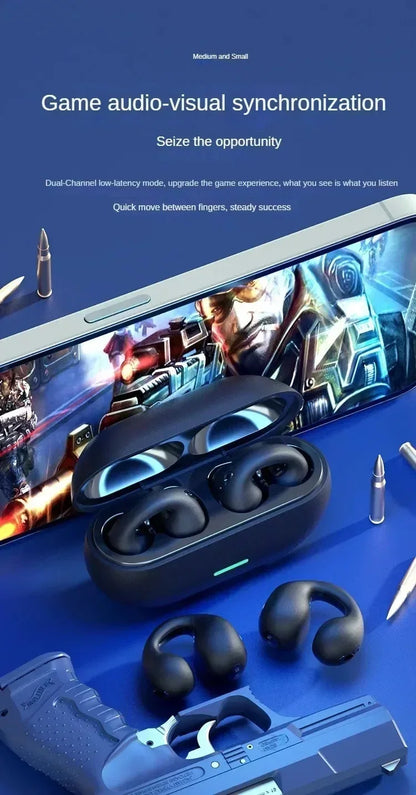 Bluetooth Headset 5.3 Wireless Bone Conduction Headphones Clip Ear Music Noise Canceling HD Call Sports Gaming Earphone