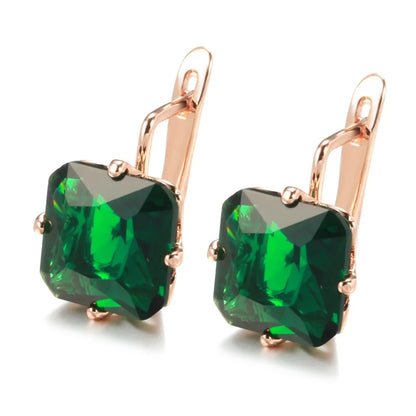 Wbmqda Big Square Light Green Stone Drop Earrings For Women 585 Rose Gold Color Fashion Zircon Jewelry Accessories