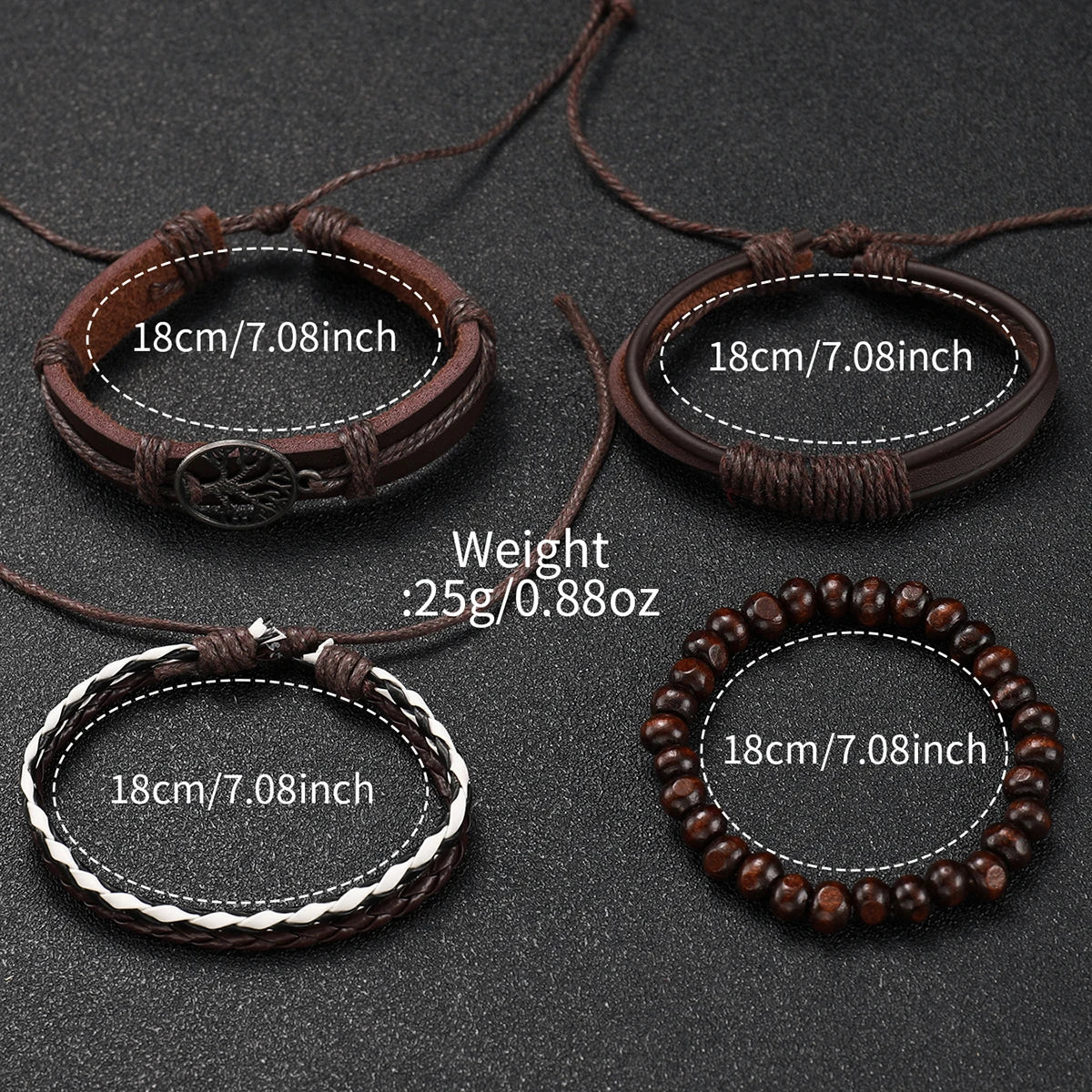 5PCS/4PCS Fashion Casual Men's Leather Strap Quartz Watch with Bracelet Set（Box not Included）