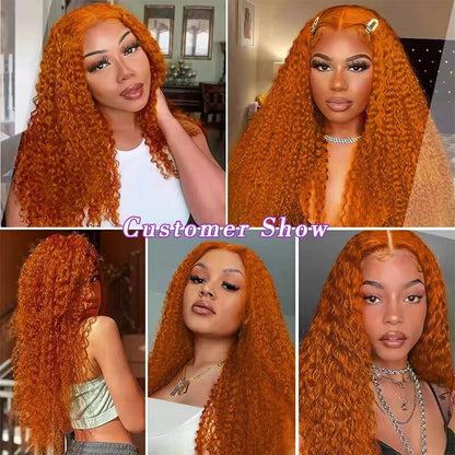 13x6 Water Wave Orange Ginger Lace Front Wig Human Hair 30 38 Inch 13x4 Deep Wave Lace Front Wigs Orange Curly Human Hair Wig