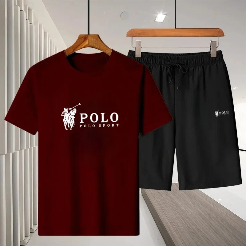 A two-piece set of pure cotton short-sleeved T-shirt and running shorts for men in summer, a fashionable and casual fitness and