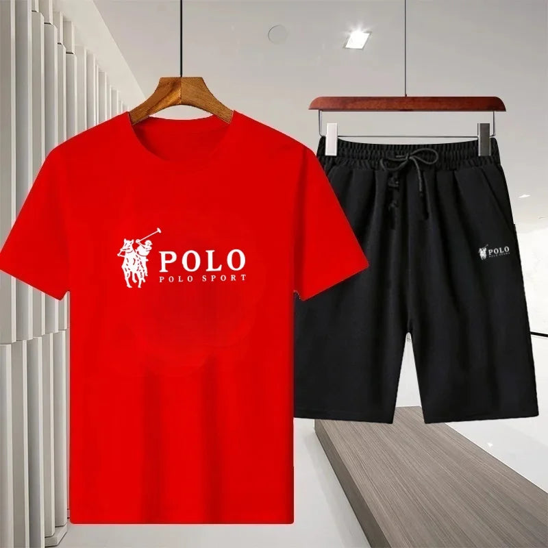 A two-piece set of pure cotton short-sleeved T-shirt and running shorts for men in summer, a fashionable and casual fitness and