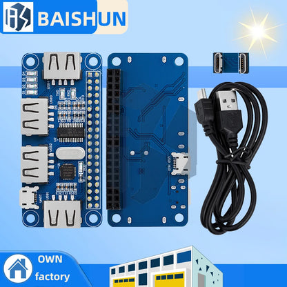 4 Ports USB HUB HAT For Raspberry Pi 3 / 2 / Zero W Extension Board USB To UART For Serial Debugging Compatible With USB2.0/1.0