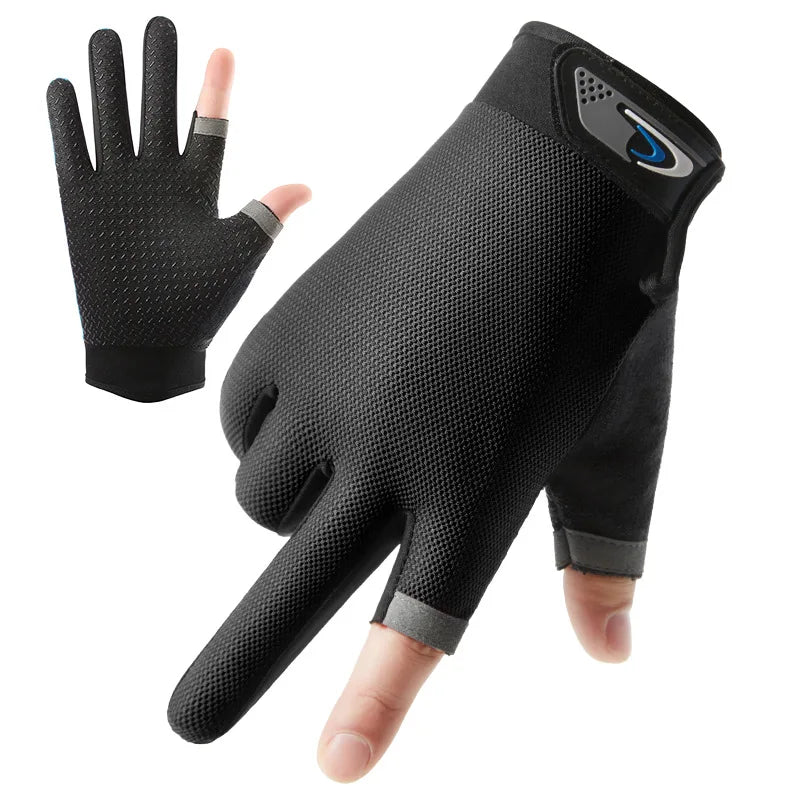 Summer Men Fishing Gloves Women Two Finger Cut Male Touchscreen Angling Anti-Slip Sun-Proof Breathable Cycling Fitness Gloves