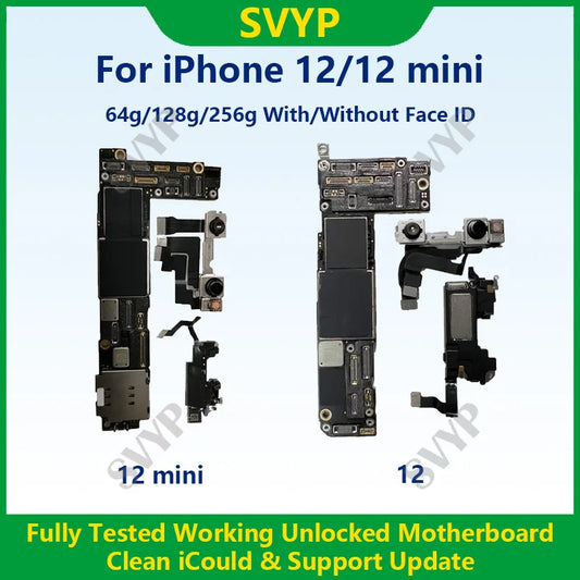 Fully Tested Authentic Motherboard For iPhone 12 64g/128g/256g Unlocked Mainboard With Face ID Cleaned iCloud Support Update