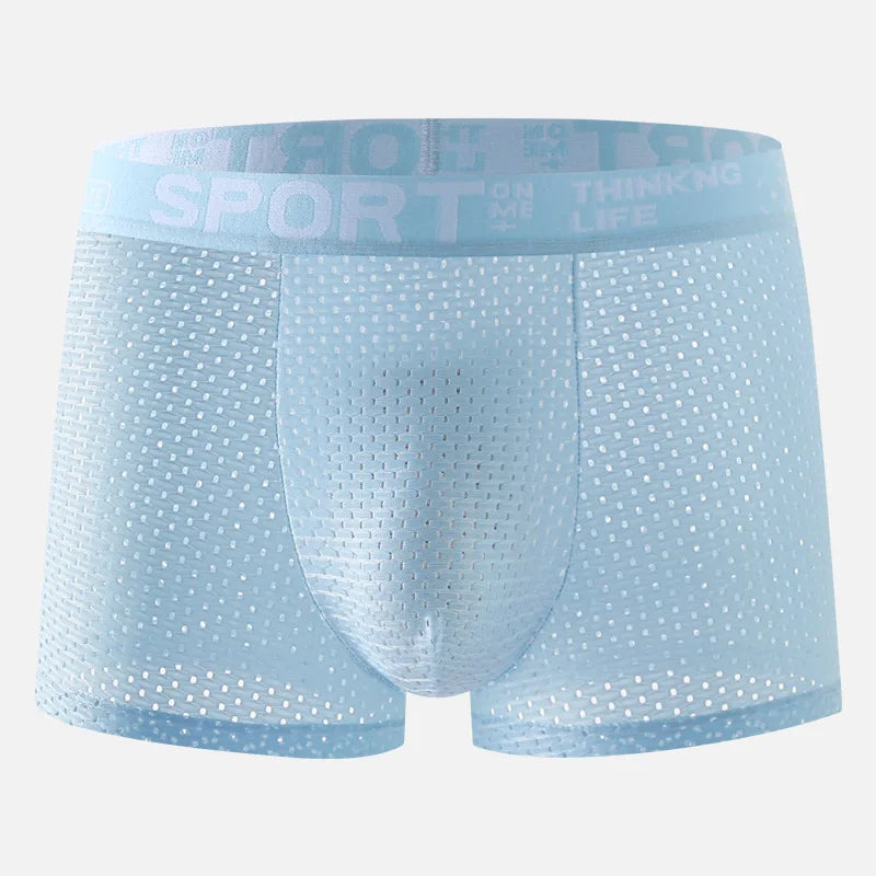 Breathable Mesh Youth Boxer Shorts Letter Print Belt Mens Underwear UltraThin Quick Drying Underpants Seamless Male Boxer Briefs