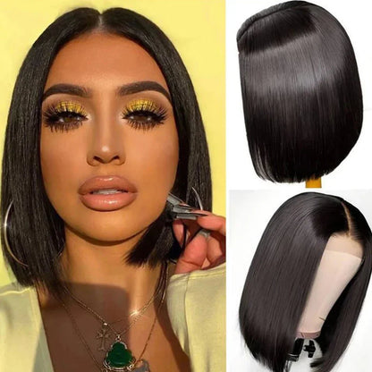Ombre Straight Bob 13x6X2 Lace Front Wigs Human Hair Short Bob Wigs Ash Blonde Remy Hair Pre Plucked Glueless Wig with Bangs