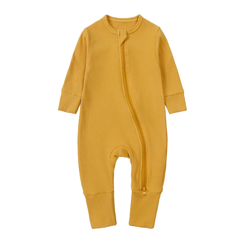 2025 Bamboo Fiber Baby Boys Girls Romper Newborn Bodysuit Long Sleeve Zipper Solid Infant Jumpsuit Toddler Clothes for 0-24M