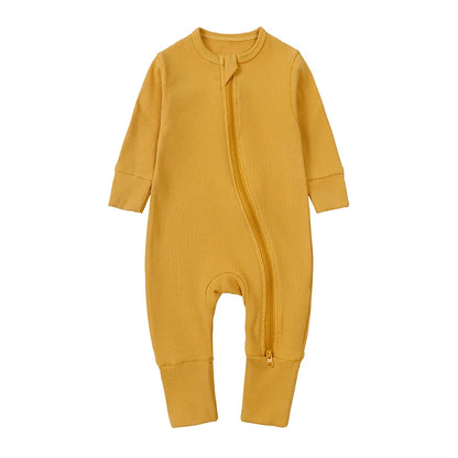 2025 Bamboo Fiber Baby Boys Girls Romper Newborn Bodysuit Long Sleeve Zipper Solid Infant Jumpsuit Toddler Clothes for 0-24M