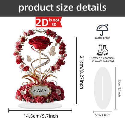 Ornamento acrílico 2d rosa vermelha mãe padrão rosas mãe plana elegante mesa decora filial criança para mãe presentes