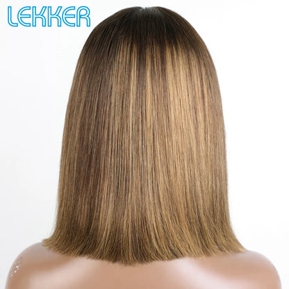 Lekker Highlight Blonde Short Straight Bob 13x6x1 Lace Front Human Hair Wigs For Women Brazilian Remy Hair Colored Glueless Wigs