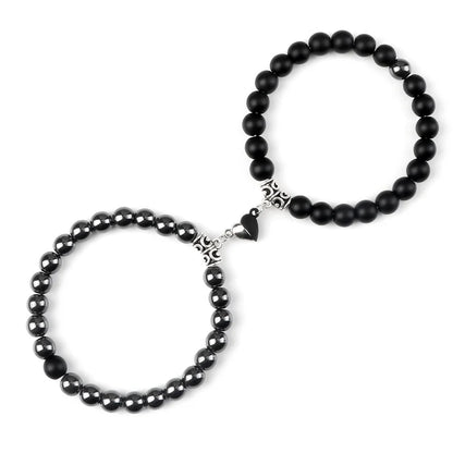 Hot Sale 2Pcs/Set Beads Bracelet For Lovers Natural Stone Distance Heart Magnet Couple Bracelets Friendship Fashion Jewelry Gift