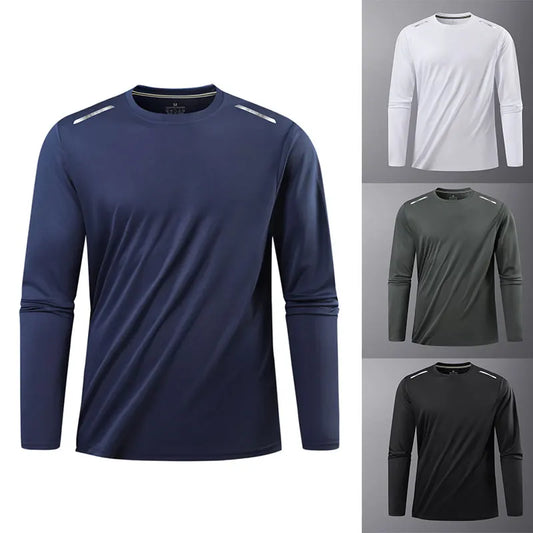Reflective Sport Gym T Shirt Men Quick Dry Running Bodybuilding Shirts Men Long Sleeve Fitness Pullover Top Spring Autumn