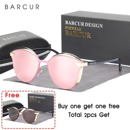 BARCUR Style Polarized Sunglasses For Women Catmore Round Sun Glass Ladies Woman Eyewear Accessory UVAB Protection