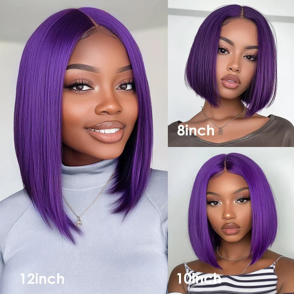 Ombre Straight Bob 13x6X2 Lace Front Wigs Human Hair Short Bob Wigs Ash Blonde Remy Hair Pre Plucked Glueless Wig with Bangs