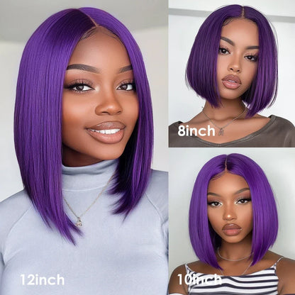 Ombre Straight Bob 13x6X2 Lace Front Wigs Human Hair Short Bob Wigs Ash Blonde Remy Hair Pre Plucked Glueless Wig with Bangs
