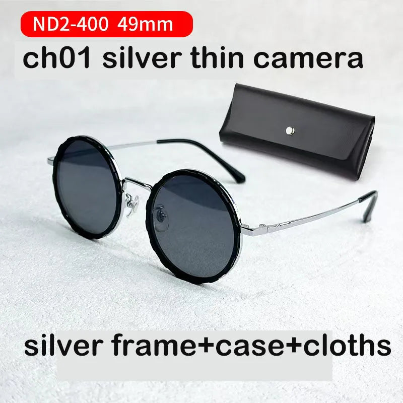 ND2-400 9 Level Adjustable Dimming Polarized Fishing Round Men Sunglasses Vintage Punk Driving Sunglasses Gift Hard Case
