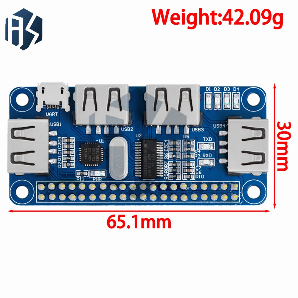 4 Ports USB HUB HAT For Raspberry Pi 3 / 2 / Zero W Extension Board USB To UART For Serial Debugging Compatible With USB2.0/1.0