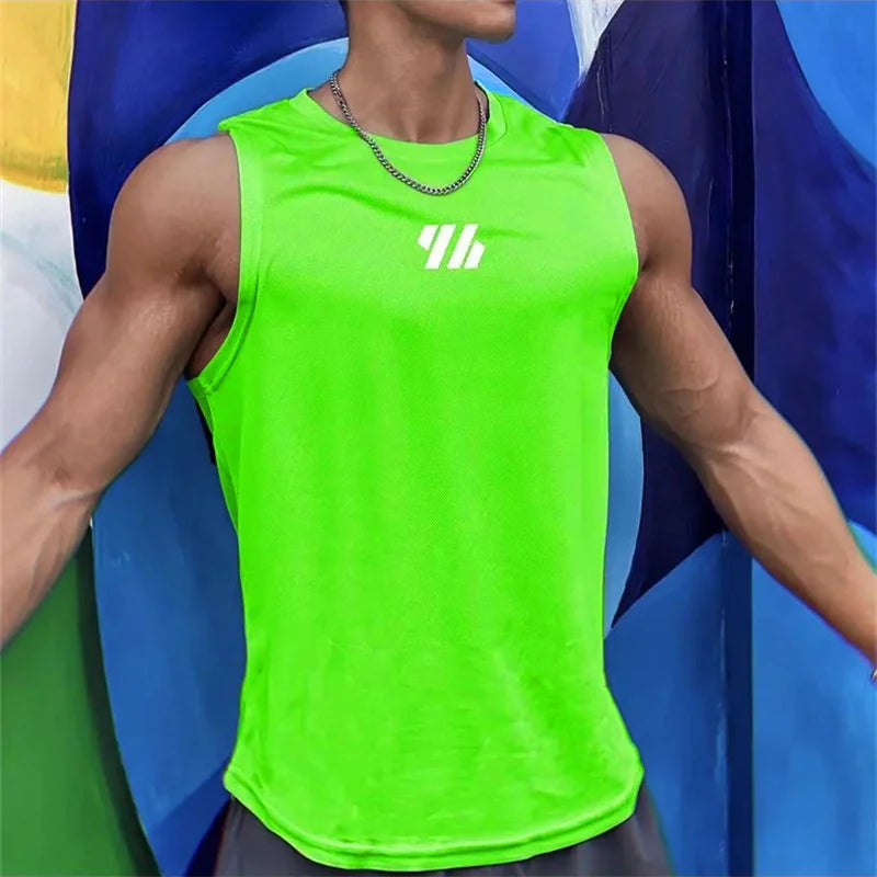 2025 newest Summer Gym Vest High Quality mesh Shirt Sleeveless T-shirts Men Tank Tops running Fitness Sports Vest men Clothing