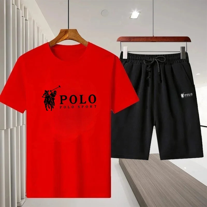 A two-piece set of pure cotton short-sleeved T-shirt and running shorts for men in summer, a fashionable and casual fitness and