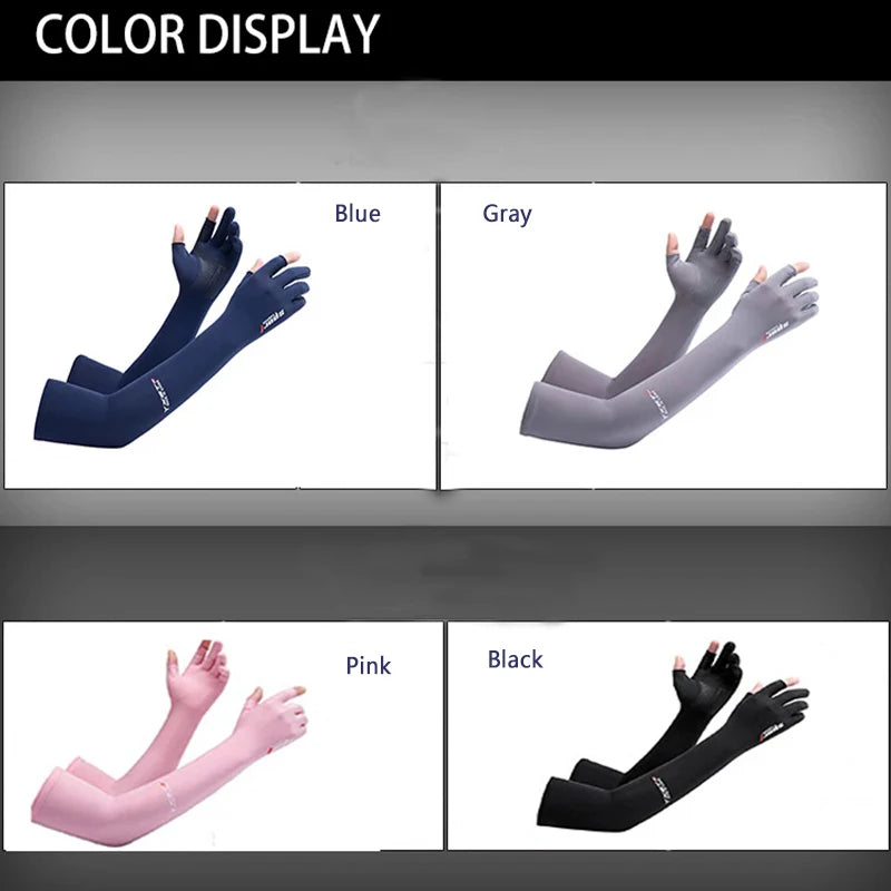 UV Solar Arm Sleeves Long Cuffs for Cycling Men Women Cool Sun Protection Motorcyclist Driving Gloves Hand Cover Summer