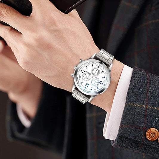 1/2PCS Men Business Watches Fashion Men's Steel Band Quartz Watch with Bracelet（Box not Included）