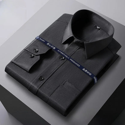 Men Formal Shirt Long Sleeve Office Solid Color Anti-Wrinkle Fashion Business Pocket White Social Pocket OfficeWhite Shirt S-5XL